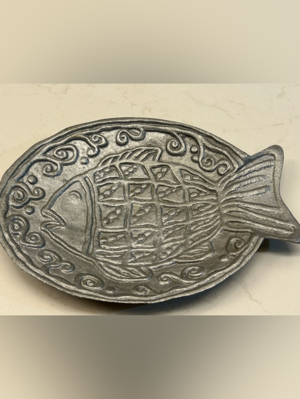 Vintage Fish Shaped Footed Cast Metal Tray Dish Trinket Catchall